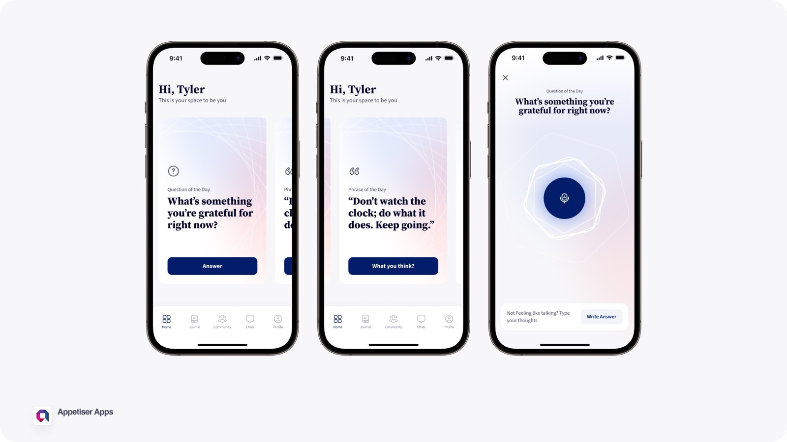 CoNectar home screen — the question of the day, answered in your own voice