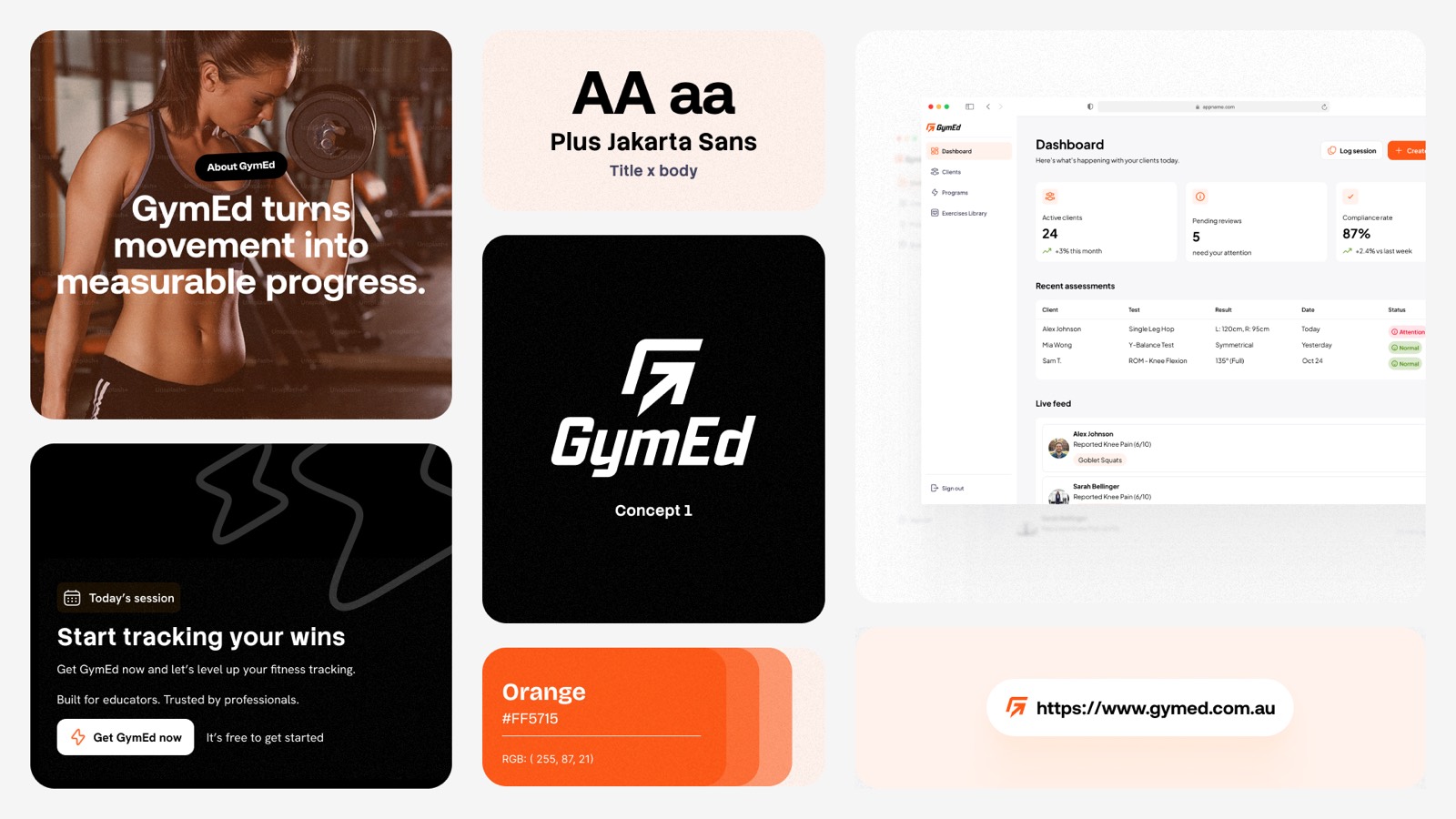 GymEd brand board — movement into measurable progress