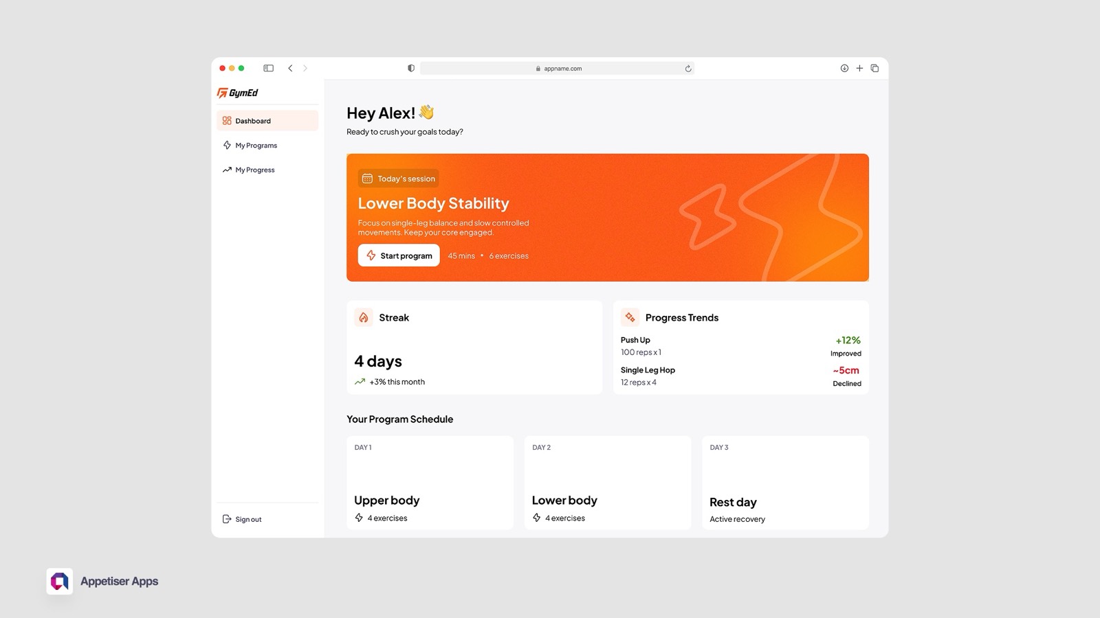 GymEd client assessment dashboard